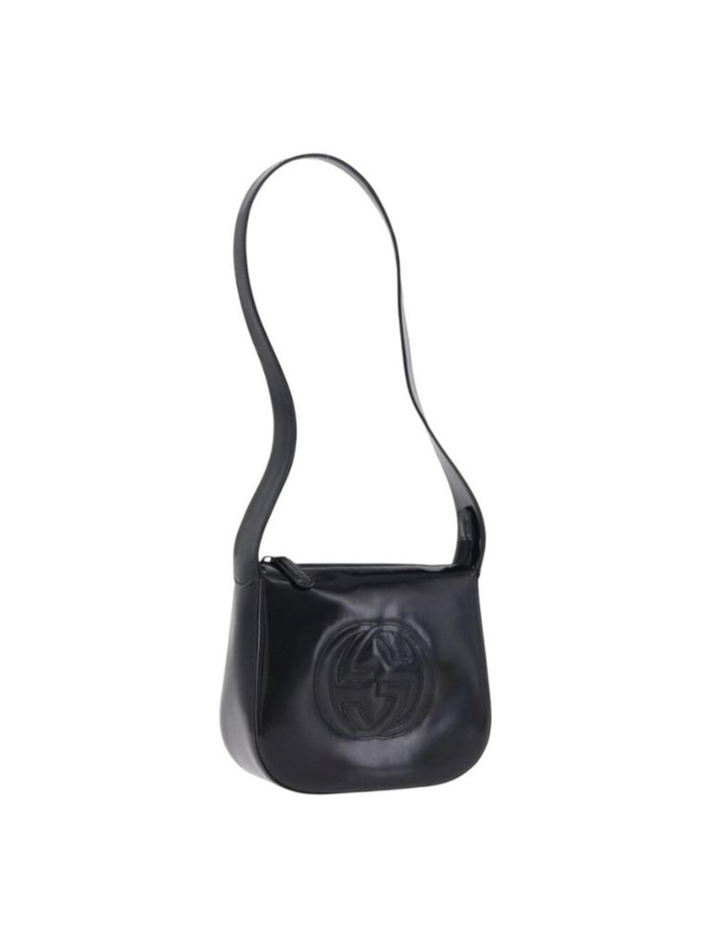 Authentic GUCCI Interlocking Shoulder Bag Patent Leather Black 007 2046 0250